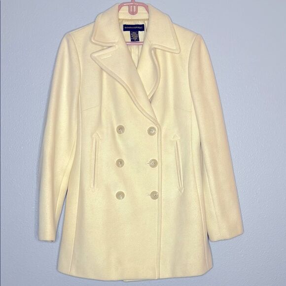 Banana Republic Cream Soft Wool Double Breasted Fully Lined Pea Coat Size Medium - Picture 1 of 16